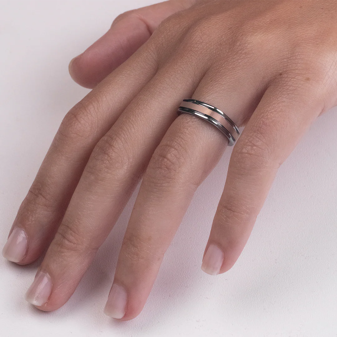 Aliança de Tungstênio Bordeaux Prata e Rose 5mm - Image 3