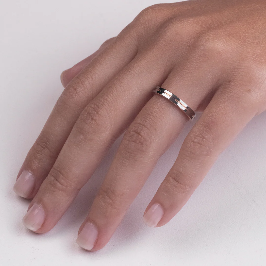 Aliança de Tungstênio Paris Prata e Rose 3mm - Image 3